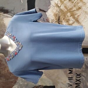 Koret Francisco Petities Blue Vneck Short Sleeve Top Granny Core Women L